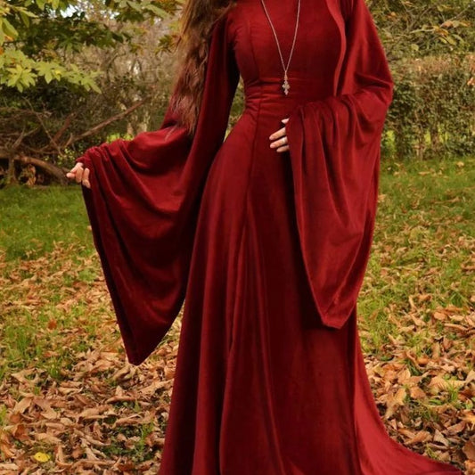Robin Red Belled Sleeves Dress