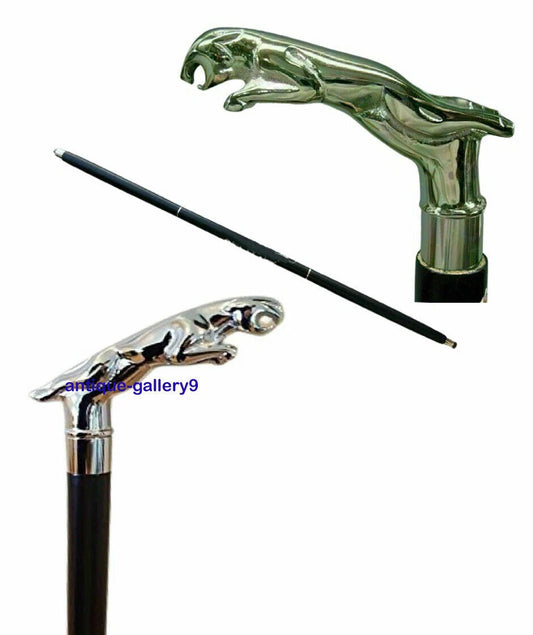 Jaguar Solid Brass Handle Style Black King Cane Walking Stick Gift new designer