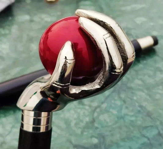Nautical Chrome Hand Holding Red Ball Walking Stick Ball in hand walking cane