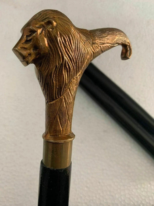 Lion Head Walking Stick King Style – Black Cane 36"