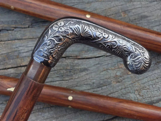 Antique Walking Stick Vintage Brass Handle Victorian Designer Shaft Cane Wooden