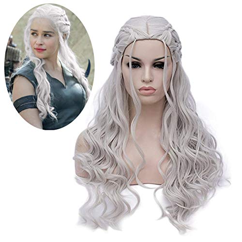 Mersi Silver Wigs for Women Costume Wig Long Braided Hair Wigs for Party Halloween (Silver) S039S