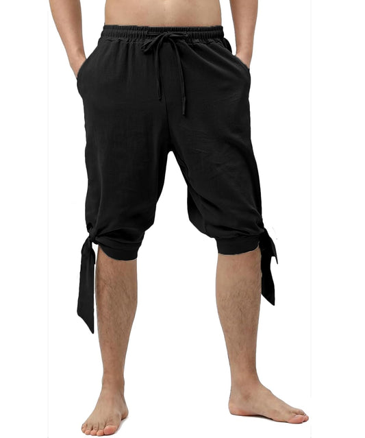 Men's Ankle Banded Pants Medieval Viking Navigator Pirate Costume Trousers Renaissance Gothic Pants Large Black-short