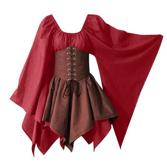 Red Retro Gothic Witch Medieval Cosplay Dress for Women