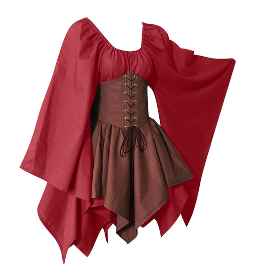 Red Retro Gothic Witch Medieval Cosplay Dress for Women