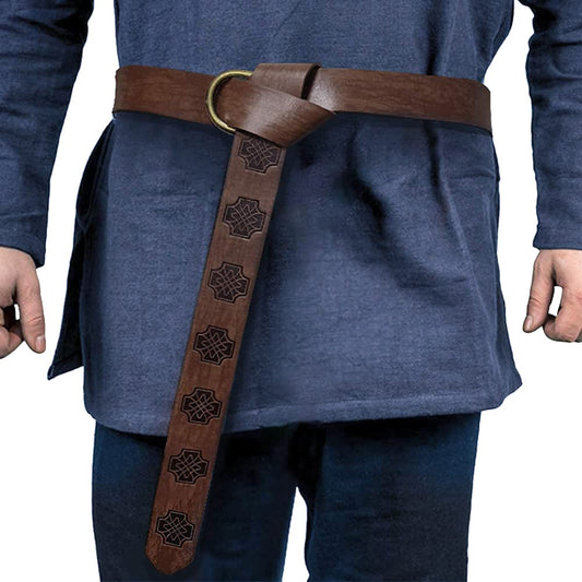 Dark Brown Celtic Knot Embossed PU Leather Medieval Viking Belt
