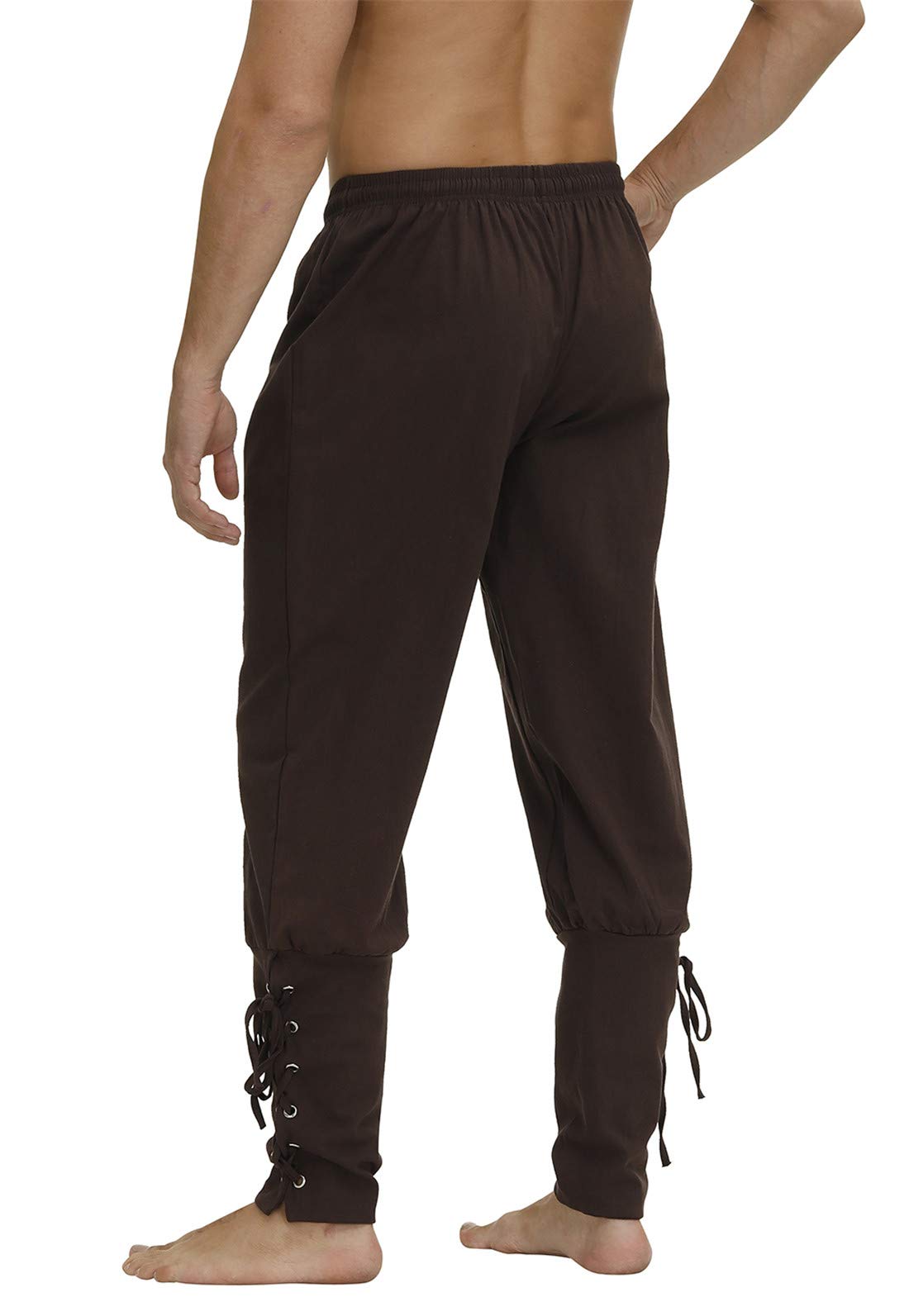 Men's Ankle Banded Cuff Renaissance Pants Medieval Viking Navigator Trousers Pirate Cosplay Costume with Drawstrings 2X-Large Brown