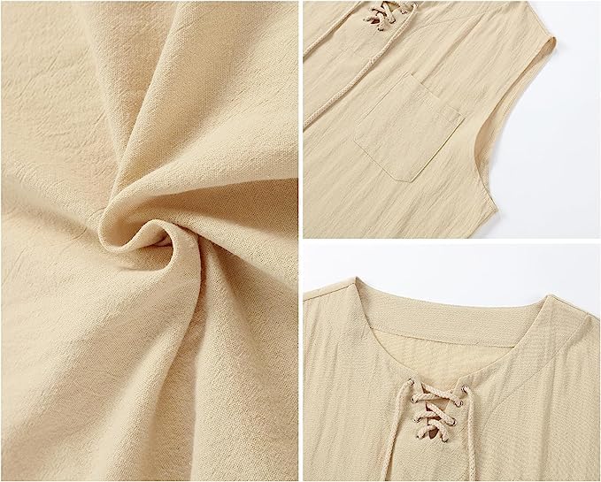 Mens Medieval Renaissance Pirate Costume, Sleeveless Lace-up Stand Collar Shirt, Men Pirate Vest, Viking Gothic Celtic Medium Brick red