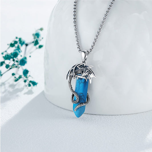 AENEAS Turquoise Dragon Necklace for Men - Sterling Silver Gift Jewelry - 20+2''