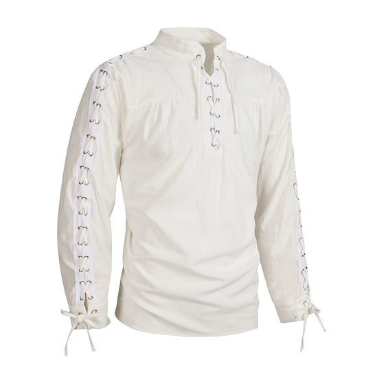 Laced Sleeve Ruched-Front Nobleman's Shirt