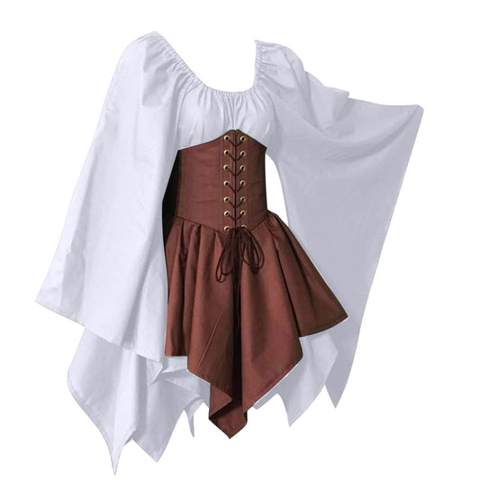 White Medieval Renaissance Elf Corset Dress Women's Halloween Costume