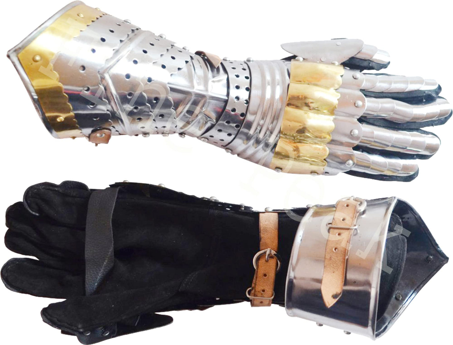Medieval Articulated Gauntlets Gloves with Brass Work