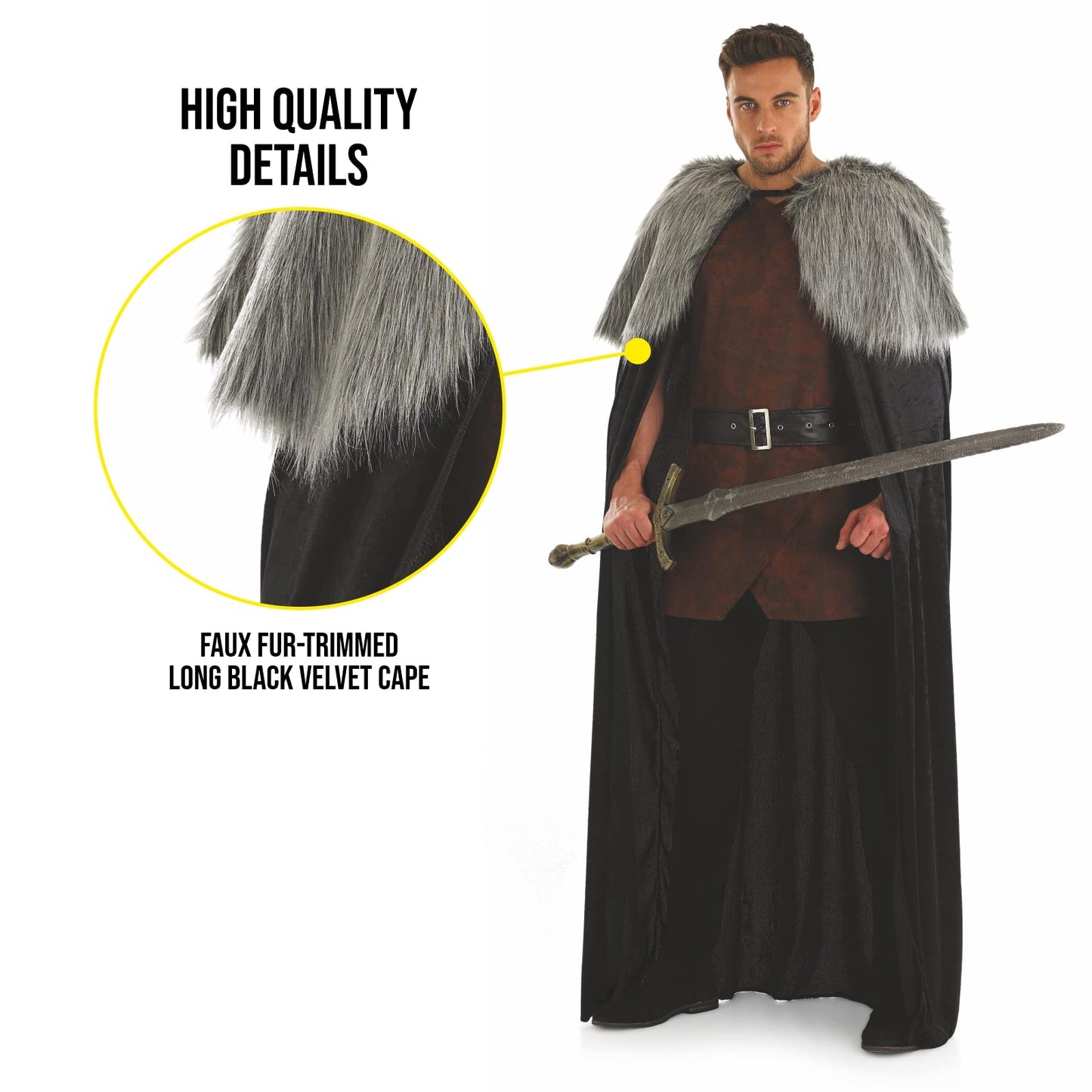 Fun Shack Mens Medieval Costume Warrior Cape Cloak Halloween Costumes for Men - Available in One Size Fits All Fur Trimmed Robe