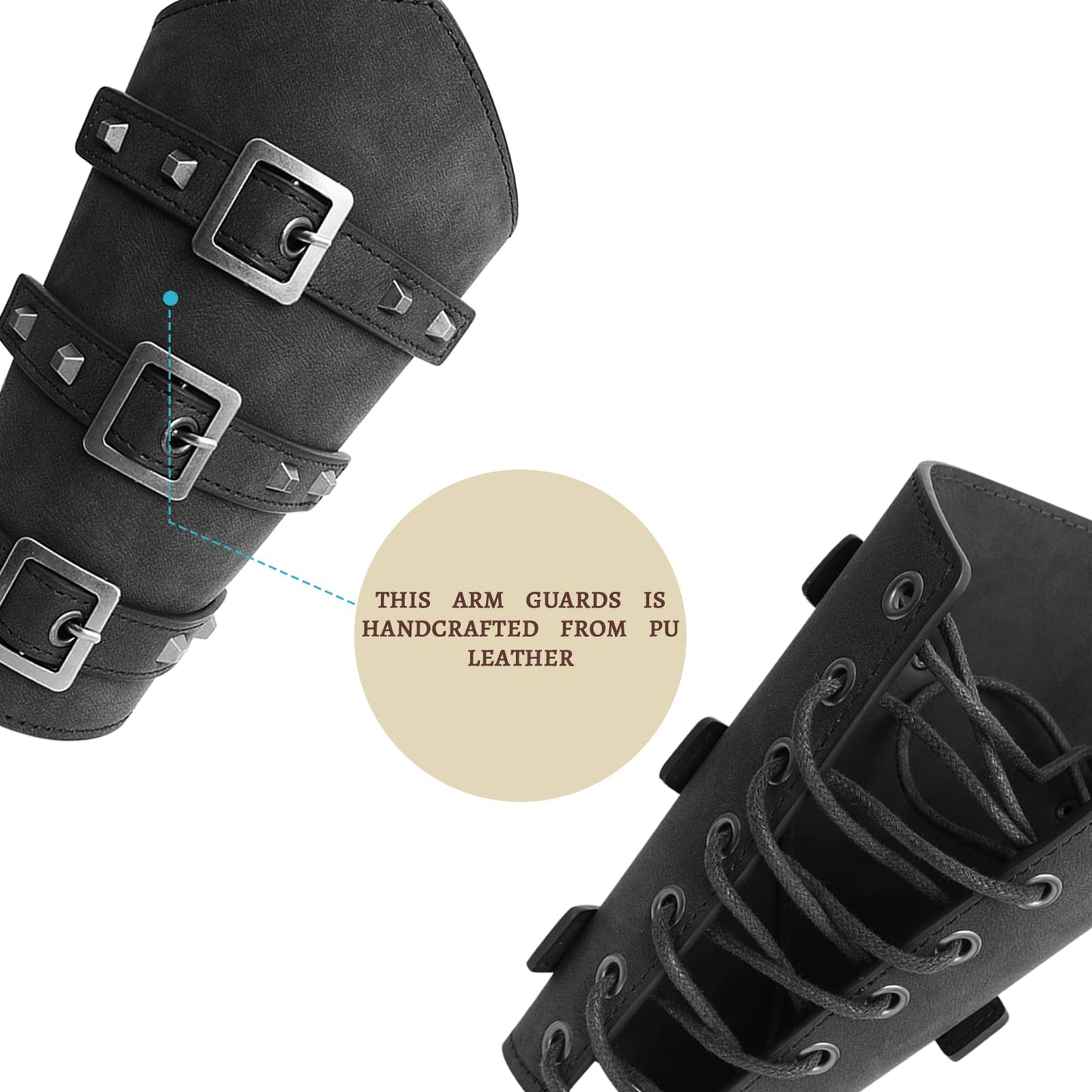 SMARCH Medieval Viking Leather Arm Guards for Men Renaissance Renaissance Viking Pirates Cosplay Costume Accessories for Halloween Parties, LARP and Ren Faire Cosplay (Brown) Arm Guards Brown