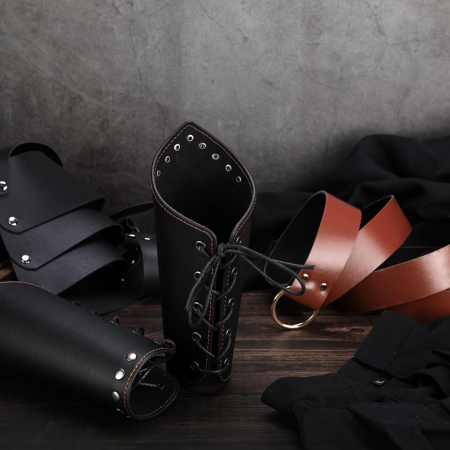 Leumoi 5 Pcs Mens Renaissance Costume Set Medieval Pirate Shirt Viking Shawl Halloween Accessories Cosplay XX-Large Khaki