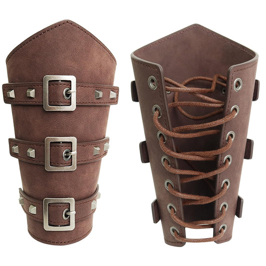 SMARCH Medieval Viking Leather Arm Guards for Men Renaissance Renaissance Viking Pirates Cosplay Costume Accessories for Halloween Parties, LARP and Ren Faire Cosplay (Brown) Arm Guards Brown