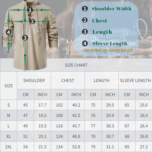 Men's Long Sleeve Shirts Retro Style Lace up for Medieval,Viking,Hippie Halloween Cosplay Pirate Renaissance Costume Medium Khaki