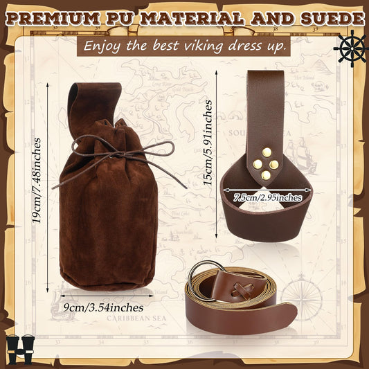Sanwuta 3 Pcs Kids Viking Costume O Ring Medieval Viking Belt Renaissance Waist Bag Medieval Sword Holder for Halloween Brown Cool