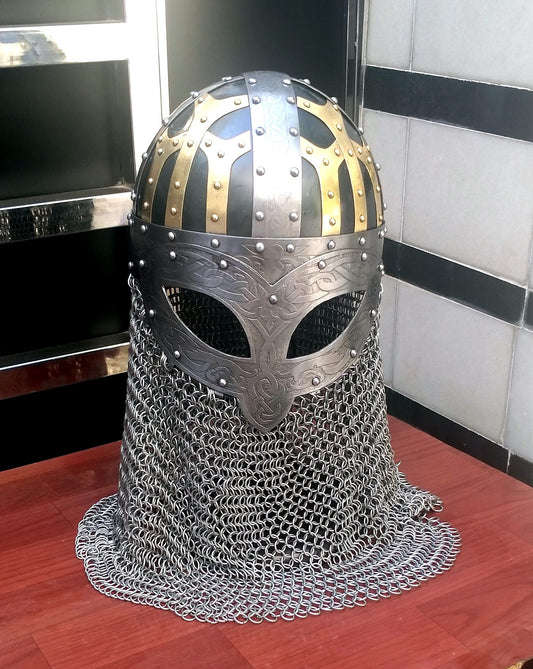 Viking Helmet Solid Steel and Brass Helmet