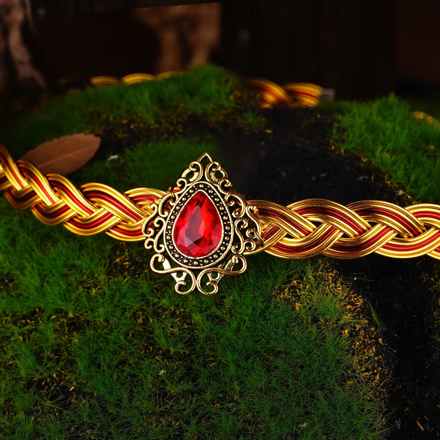 Braided Brass Circlet Crown with Ruby