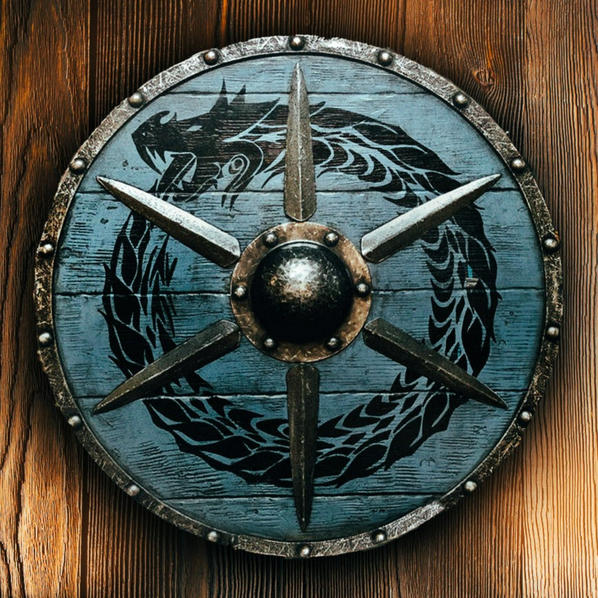 Jormungandr Plank Viking Shield with Steel Braces, 24"