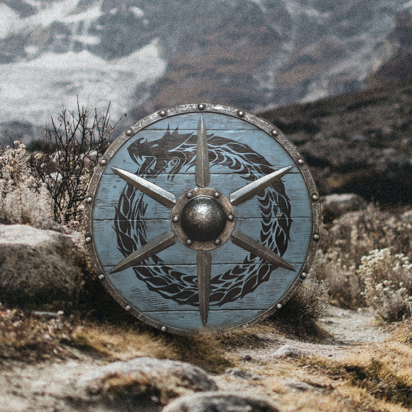 Jormungandr Plank Viking Shield with Steel Braces, 24"
