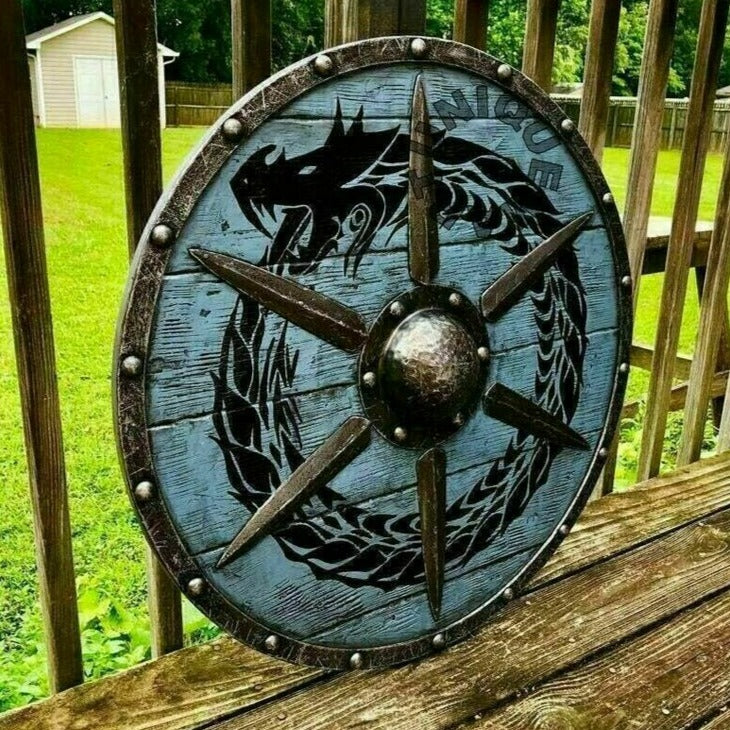 Jormungandr Plank Viking Shield with Steel Braces, 24"