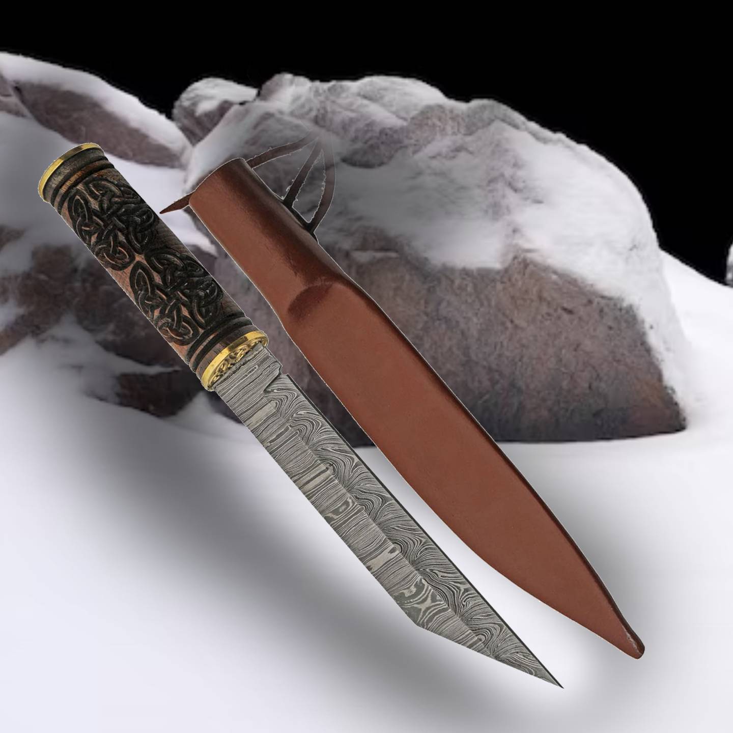 8 STAINLESS STEEL CELTIC CROSS HUNTING KNIFE Pearl HANDLE Gothic Skinning  - MEGAKNIFE