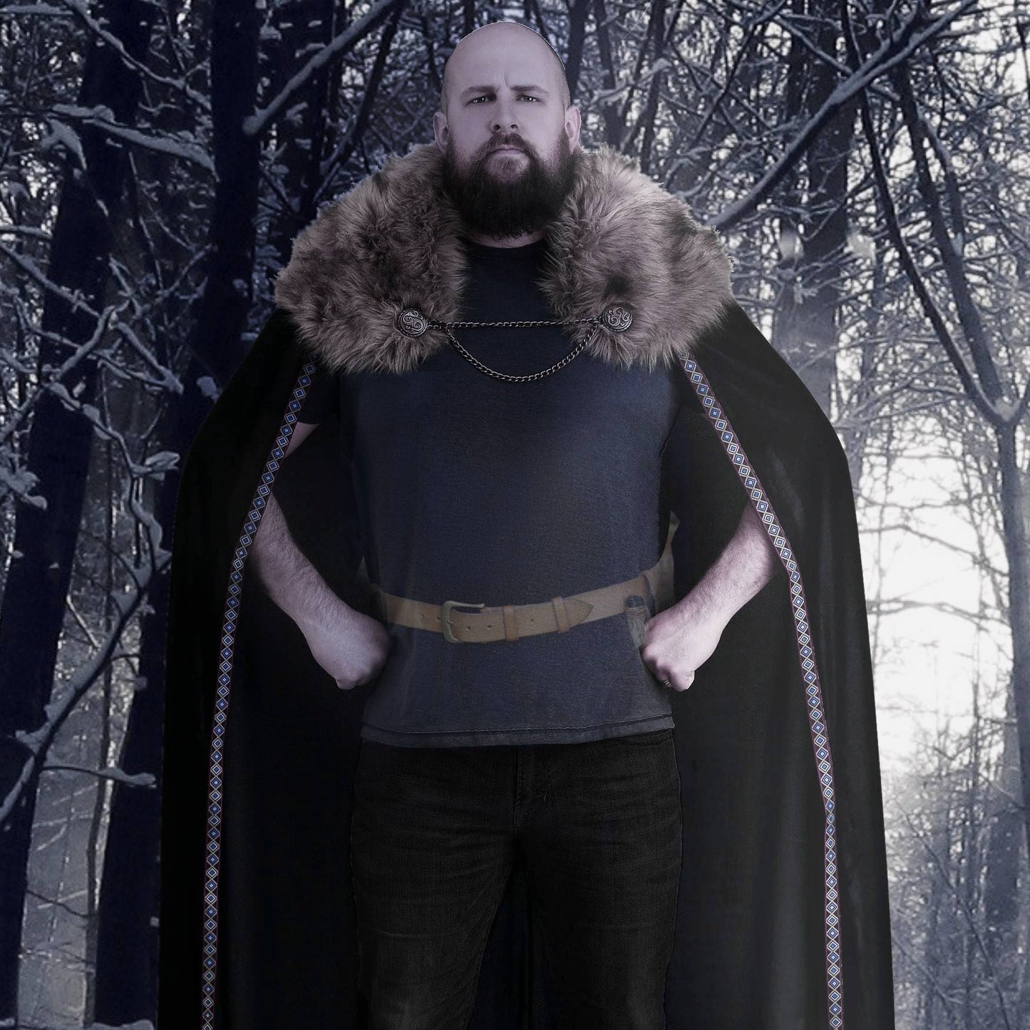 Black Faux Fur Collar Men's Viking Cape