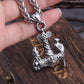 Stainless Steel Vikings jewelry Raven and wolf on viking Thor&#39;s hammer necklace with wooden box as gift
