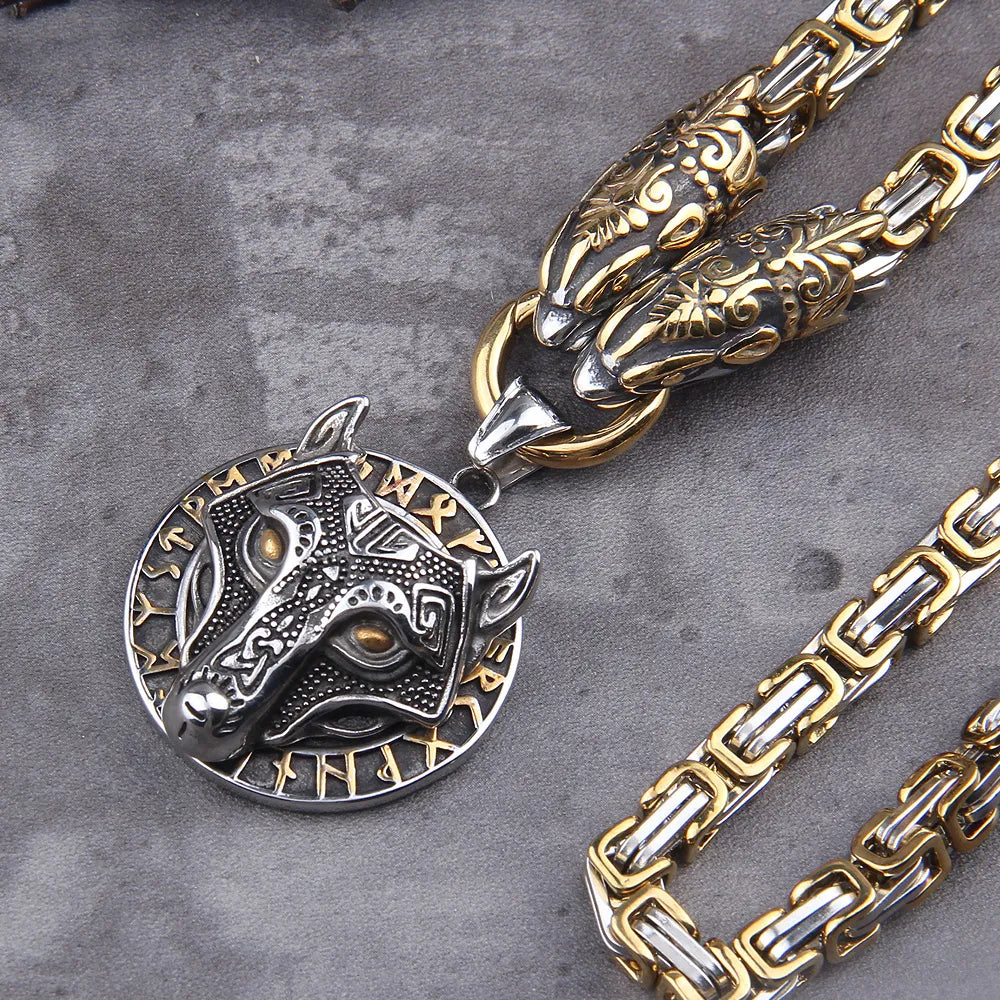 Fenrir King's Chain Wolf Necklace Viking Wolf Necklace Wolf of Ragnarok Norse Knotwork Fenrir Viking Rune Pendant Necklace