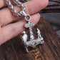 Stainless Steel Vikings jewelry Raven and wolf on viking Thor&#39;s hammer necklace with wooden box as gift