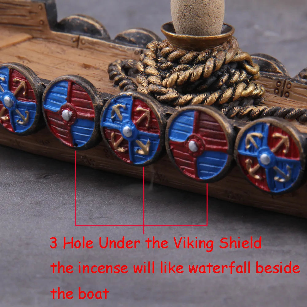 With 10Cones Free Gift Waterfall Incense Burner Ceramic Incense Holder Viking Dragon Boat,Option for Mixed Incense Cones