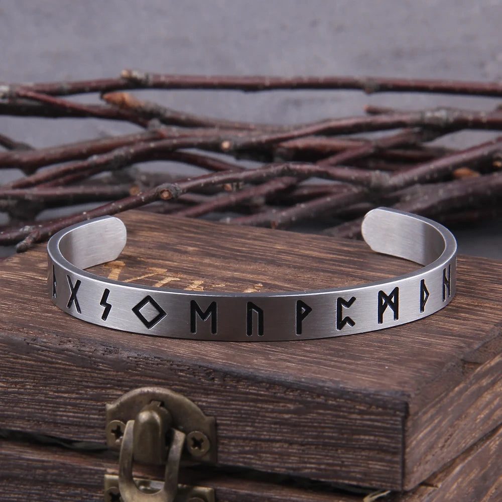 New Nordic viking rune bracelet bangle adjustable amulet cuff bangle with valknut stainless steel quality men jewelry with box
