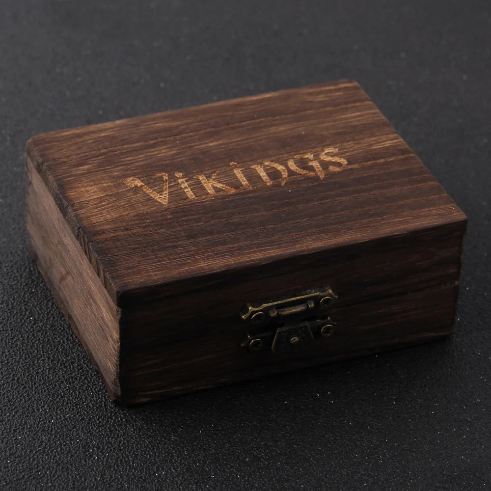 Stainless Steel Vegvisir Statement viking Dragon Rings Men Never Fade with vikings wooden box as boyfriend gift