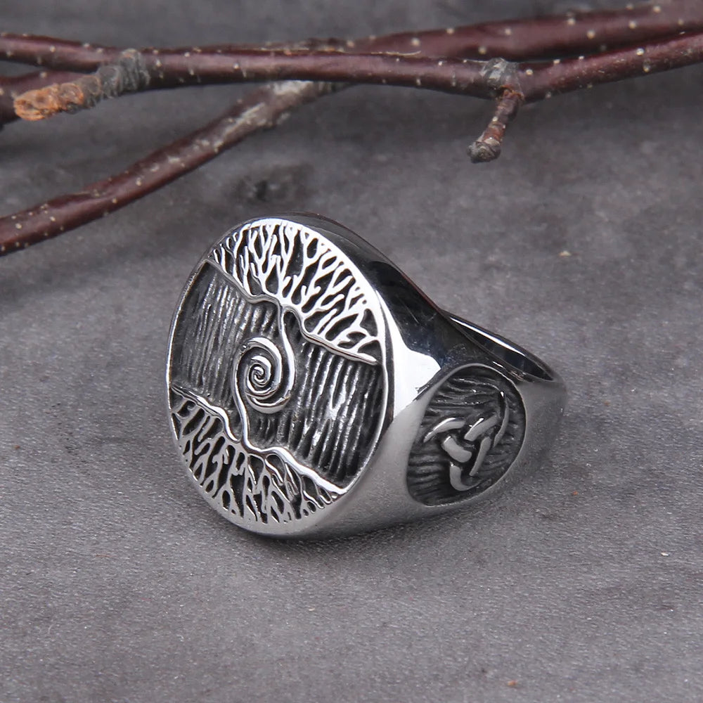 Dropshipping Stainless Steel Tree of Life Signet Ring Classic Men Viking Amulet Rings Nordic Jewelry