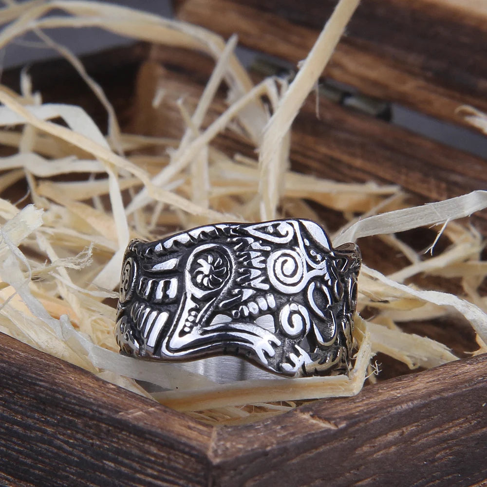 Stainless Steel Viking Vegvisir Statement Rings Men Never Fade Nordic Viking Wolf adjustable Rings Jewelry