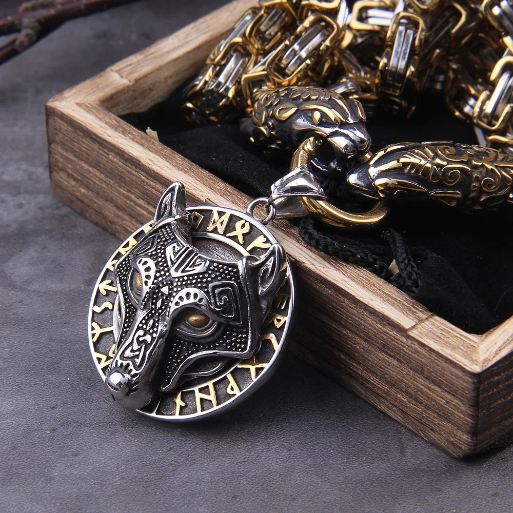 Fenrir King's Chain Wolf Necklace Viking Wolf Necklace Wolf of Ragnarok Norse Knotwork Fenrir Viking Rune Pendant Necklace