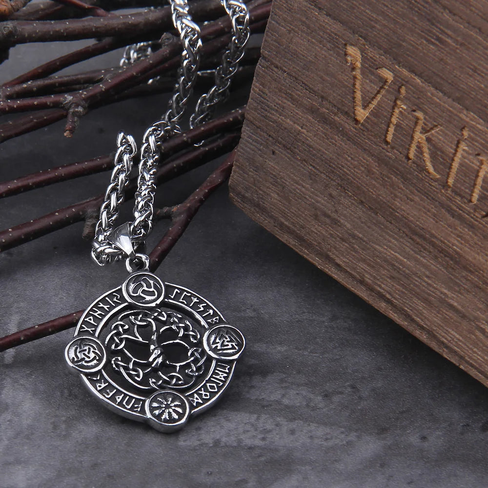 Vikings Jewelry Tree of Life Silver Color Chain Necklaces for Women Stainless Steel VIKING rune Necklace Jewelry cadenas mujer