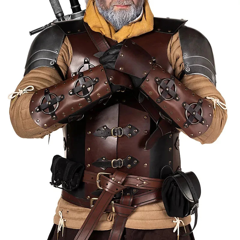 Medieval Viking Knight Pirate Costume Steampunk Body Torso Armor Larp Cosplay Outfit Gothic Leather Vest Coat Men Carnival Props