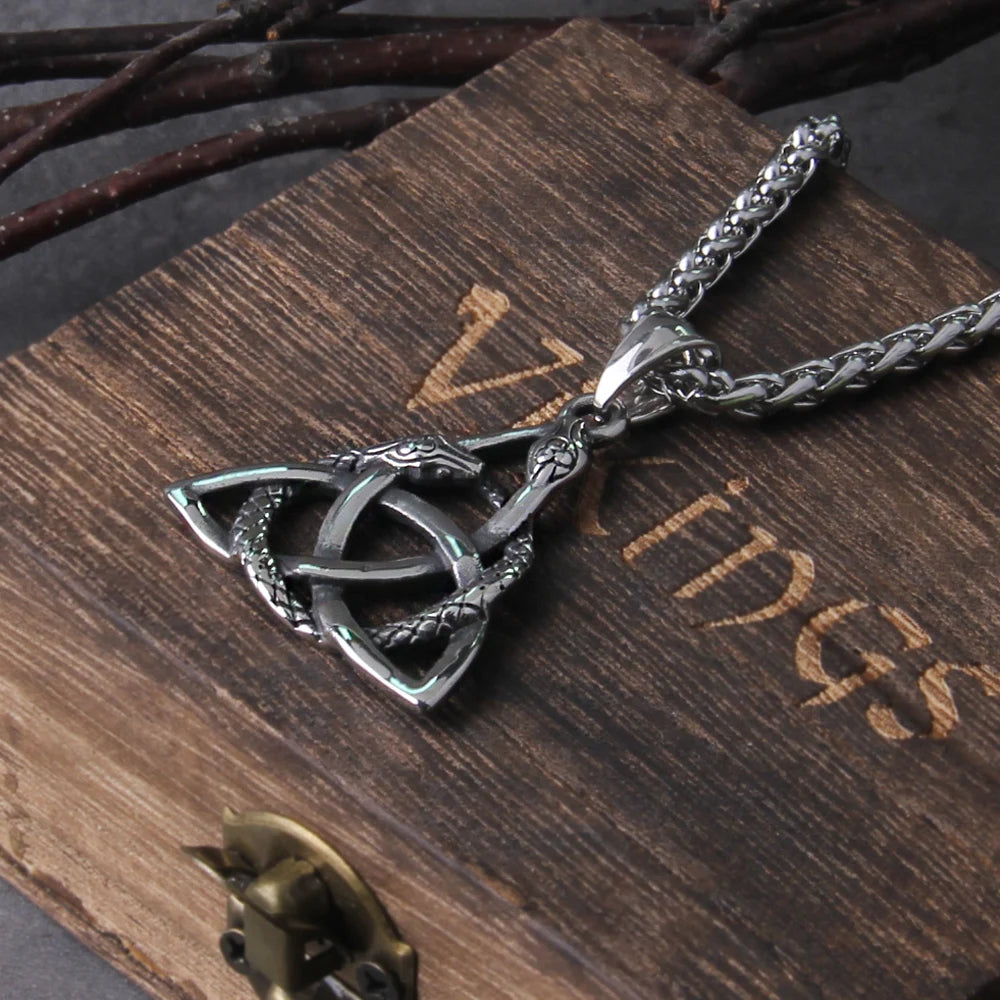 Never Fade Vikings Axes Necklaces Men's Norse Runes Celtic Knot