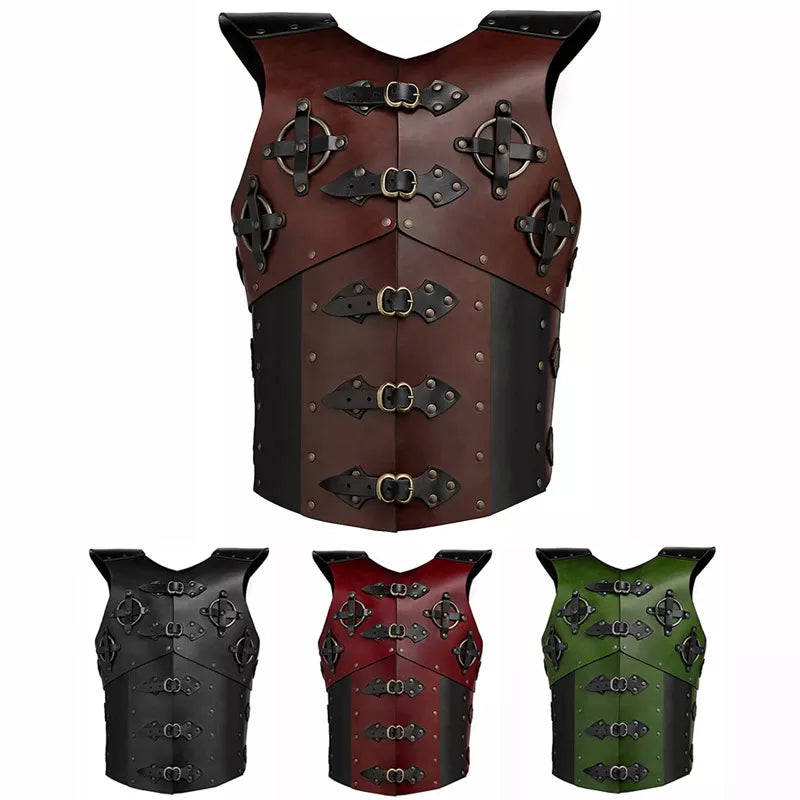 Medieval Viking Knight Pirate Costume Steampunk Body Torso Armor Larp Cosplay Outfit Gothic Leather Vest Coat Men Carnival Props