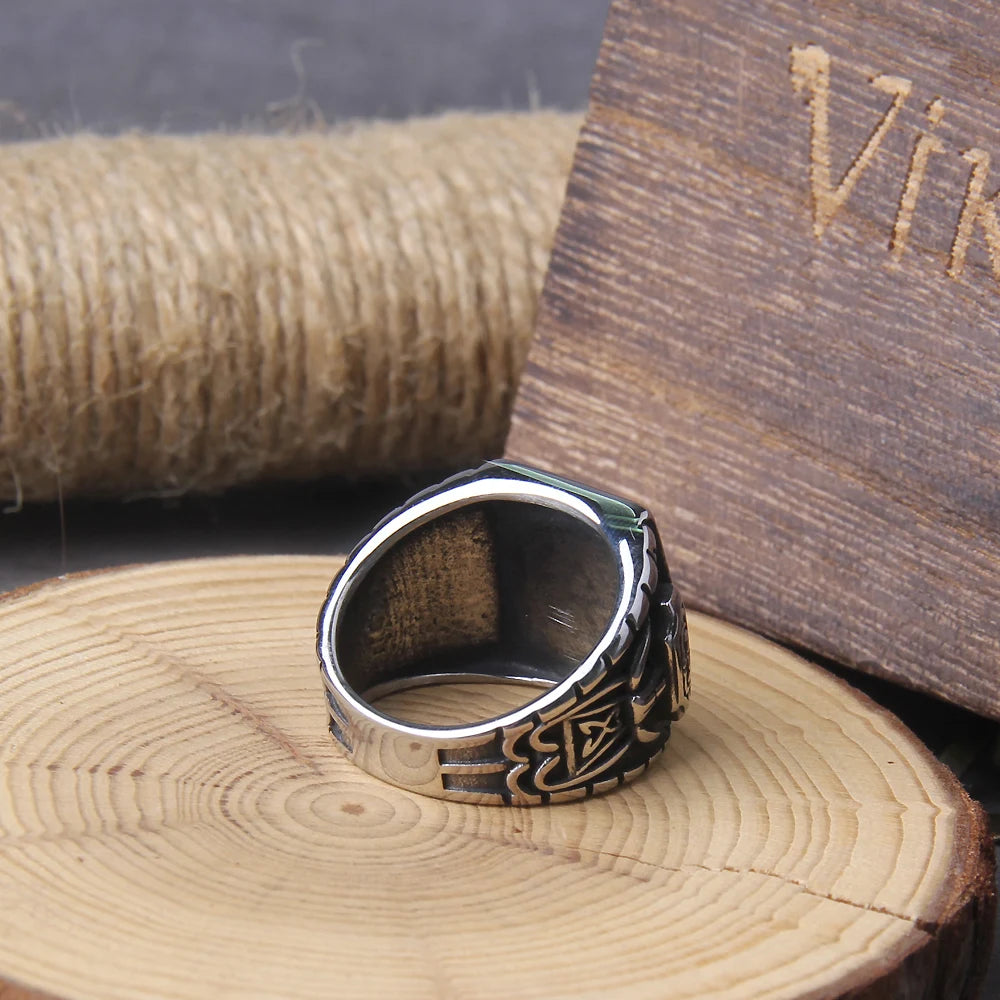 Viking Valknut Helm of Awe Stainless Steel Ring Men's Aegishjalmur Odin Icelandic Runes Celtics Knot Jewelry Amulet Gift