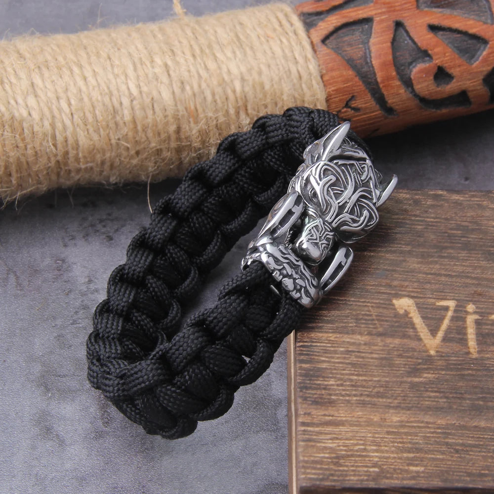 Never Fade Rock Viking Wolf Bracelet Men's handmade cord Can Open Wolf Mouth Punk Bracelets Biker Jewelry