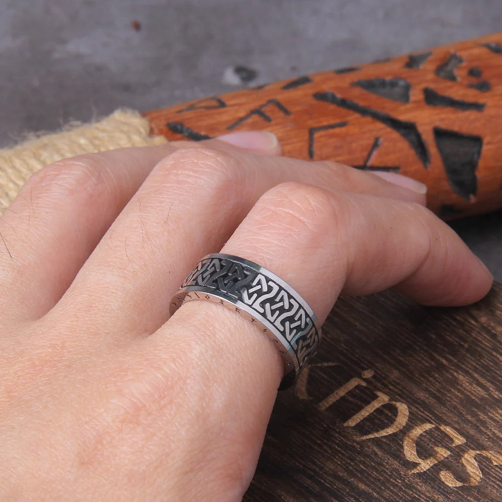 Never Fade viking rune cool stainless steel ring smooth fashion popular north europe gift amulet jewelry with wooden box