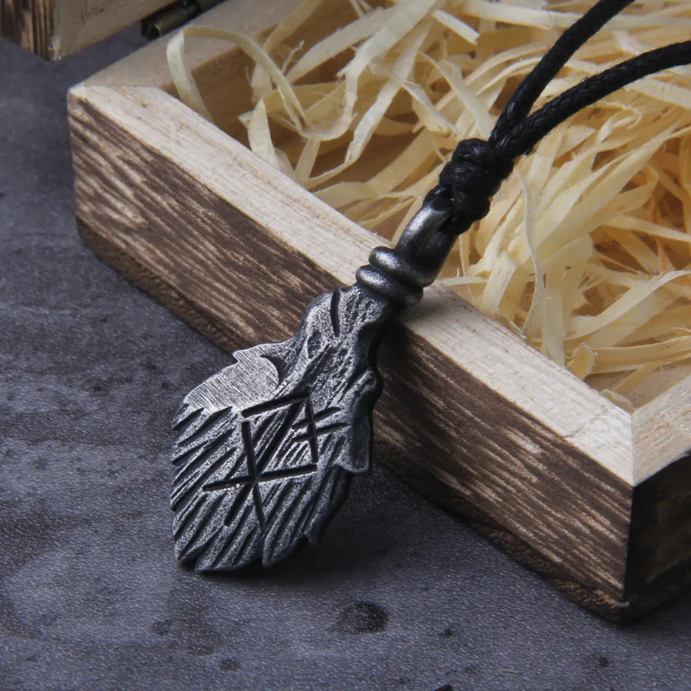 Never Fade Gray viking rune pendant necklace for men gift adjustable chain with wooden box