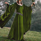 Medieval Velvet Lace Up Back Trumpet Sleeves Hooded Gown