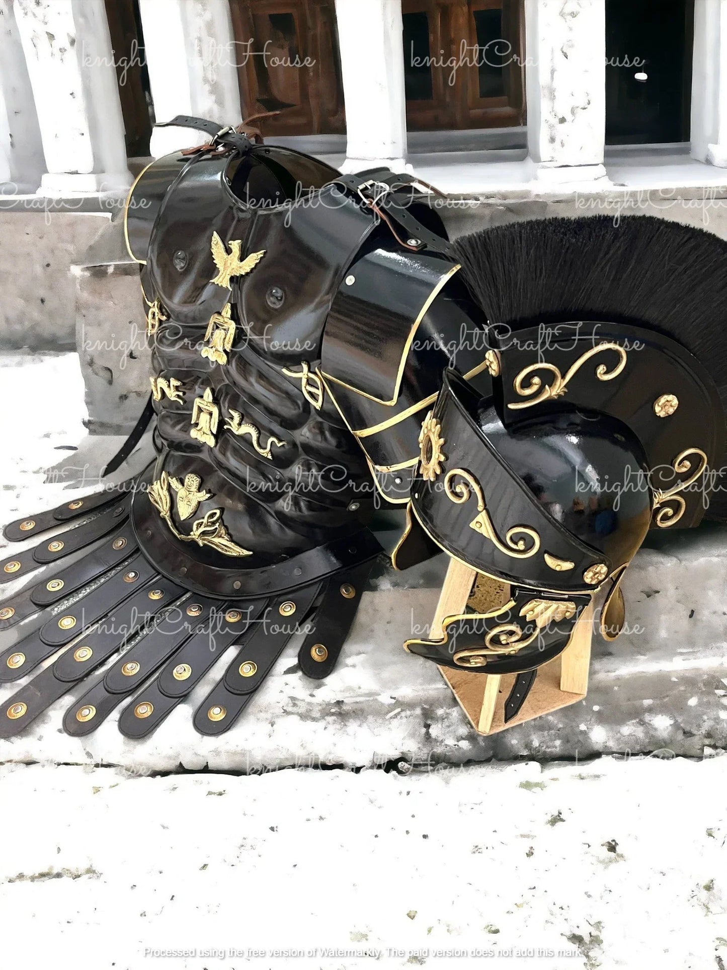 Roman Black Muscle Armor Set – Medieval Greek Gladiator Cuirass with Helmet & Pauldrons | Spartan 300, LARP, Cosplay, Halloween Costume