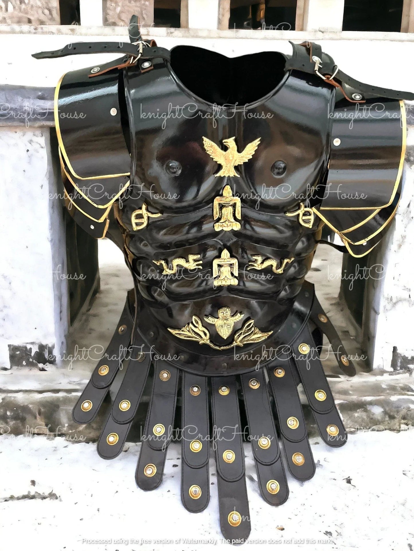 Roman Black Muscle Armor Set – Medieval Greek Gladiator Cuirass with Helmet & Pauldrons | Spartan 300, LARP, Cosplay, Halloween Costume