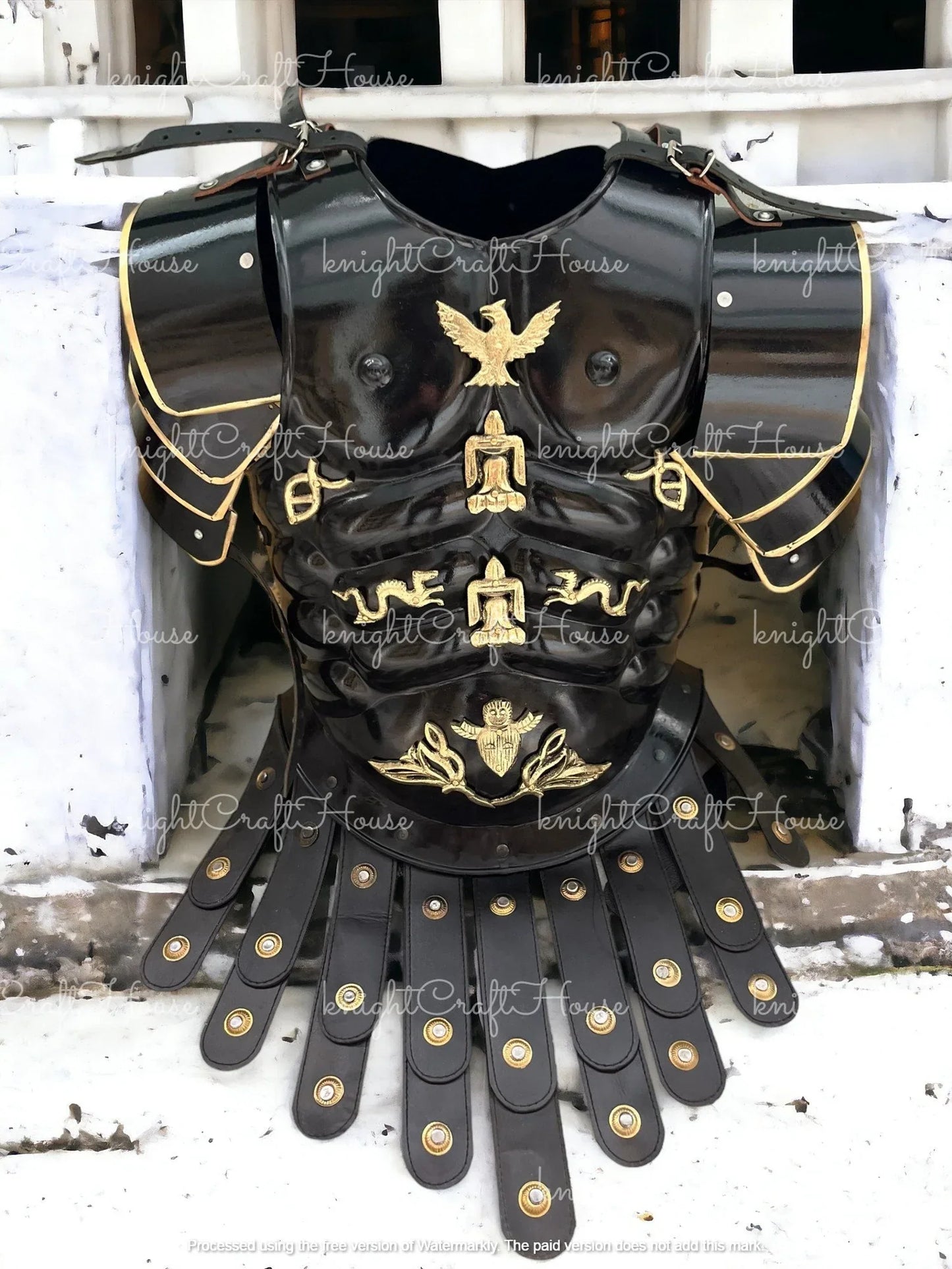 Roman Black Muscle Armor Set – Medieval Greek Gladiator Cuirass with Helmet & Pauldrons | Spartan 300, LARP, Cosplay, Halloween Costume